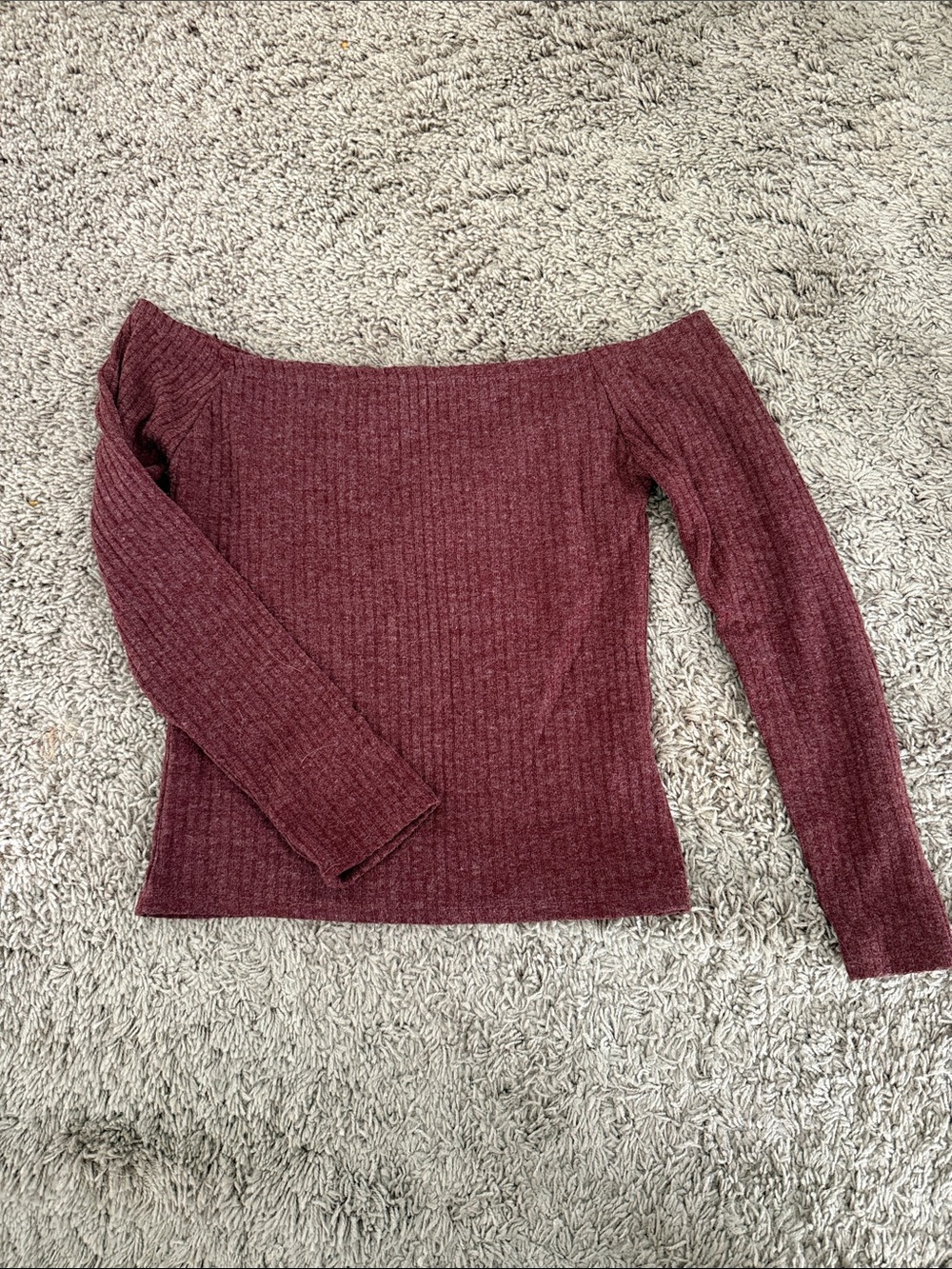 Charlotte Russe Ribbed Off-the-Shoulder Sweater - Wine